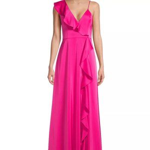 NWT Prom Dress Ruffle Satin Gown Hot Pink Bridesmaid Formal Dress Wedding Guest